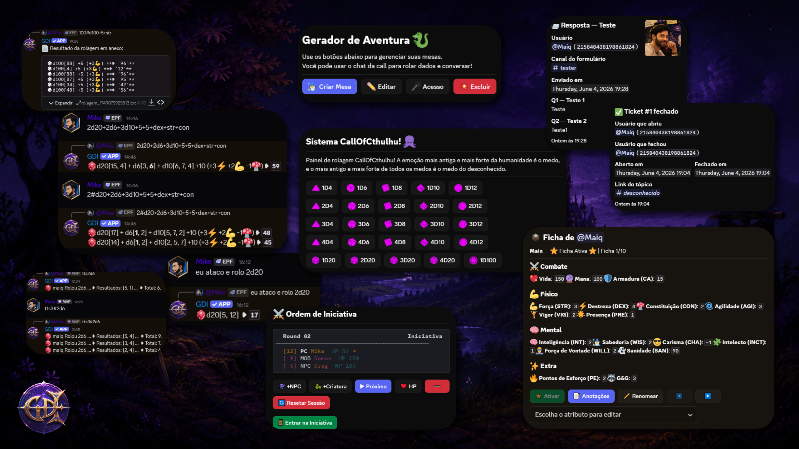 Funcionalidades do GDI em uso no Discord